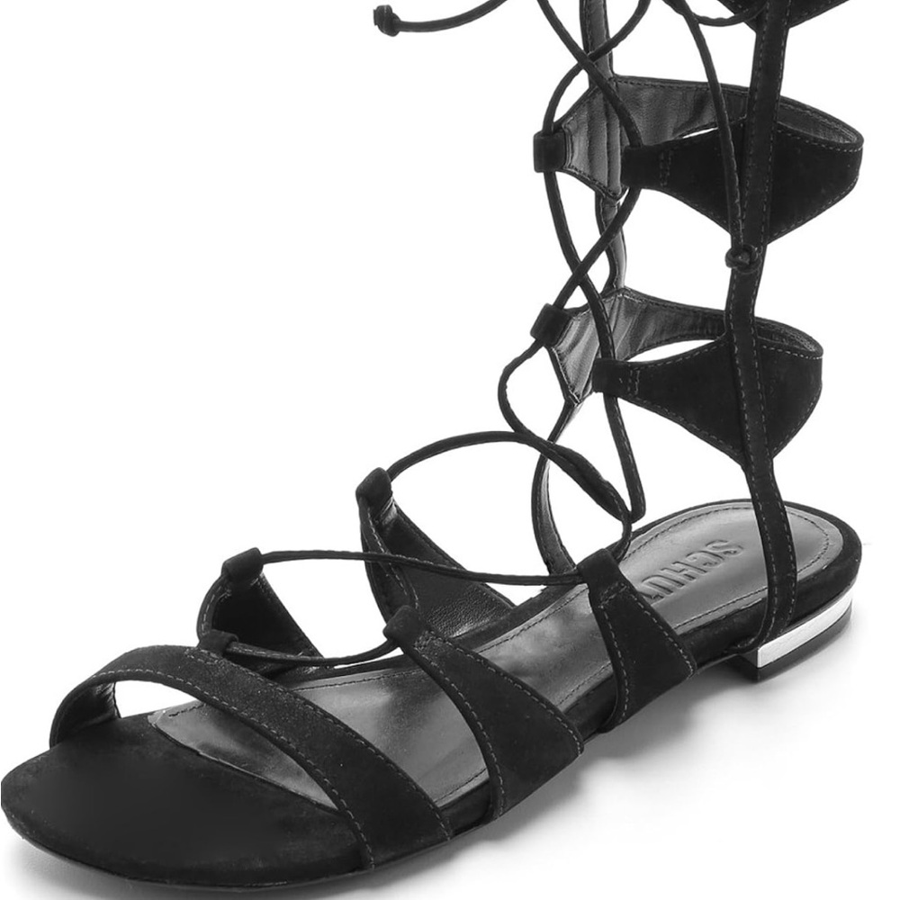 SCHUTZ Black Lace-Up Sandals
